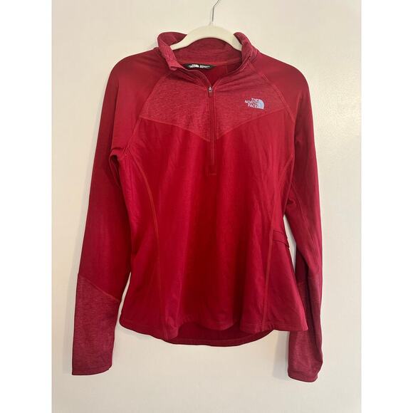 North Face Women's Red Warm Slim FIt Running 1/2 Zip Long Sleeve Pullover Medium - Picture 1 of 8